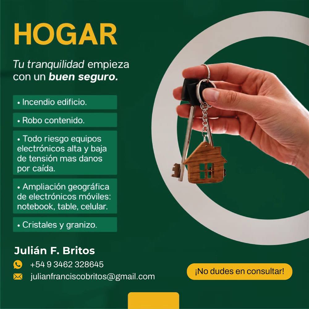 Llaves de una vivienda familiar en Pergamino, cobertura de seguro de hogar