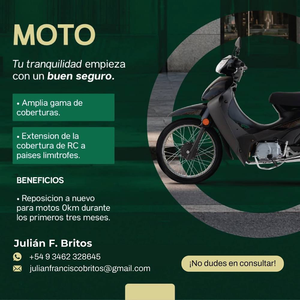 Motocicleta estacionada en una calle de Pergamino, cobertura de seguro de moto